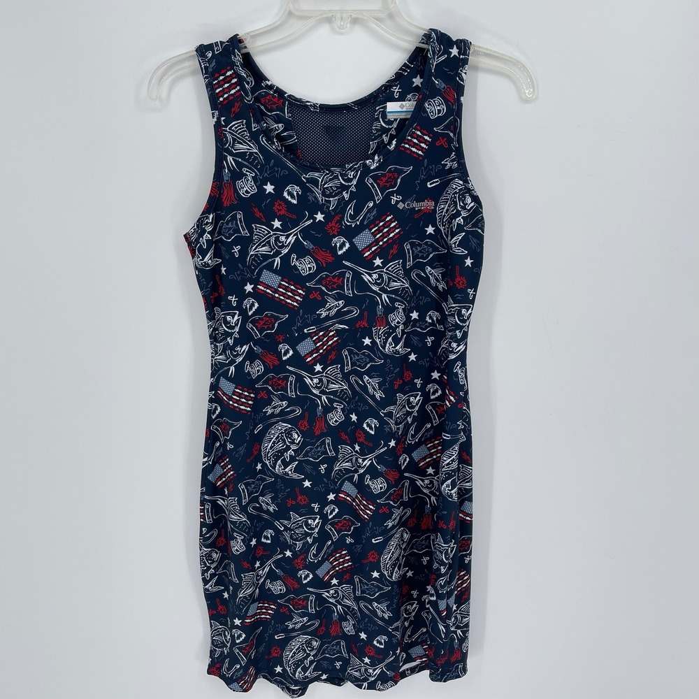 Columbia‎ PFG Women's Blue PFG Freezer Fishing Americana Tank Dress Size Small